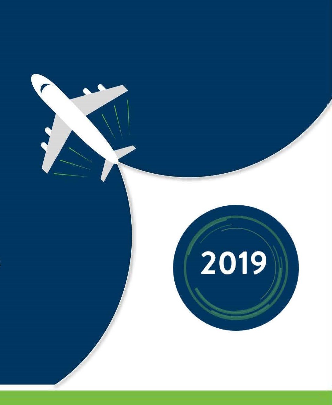 Animation of airplane from above with "2019" behind it