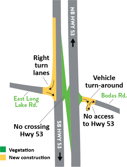 Hwy 53 and Bodas Road intersection map