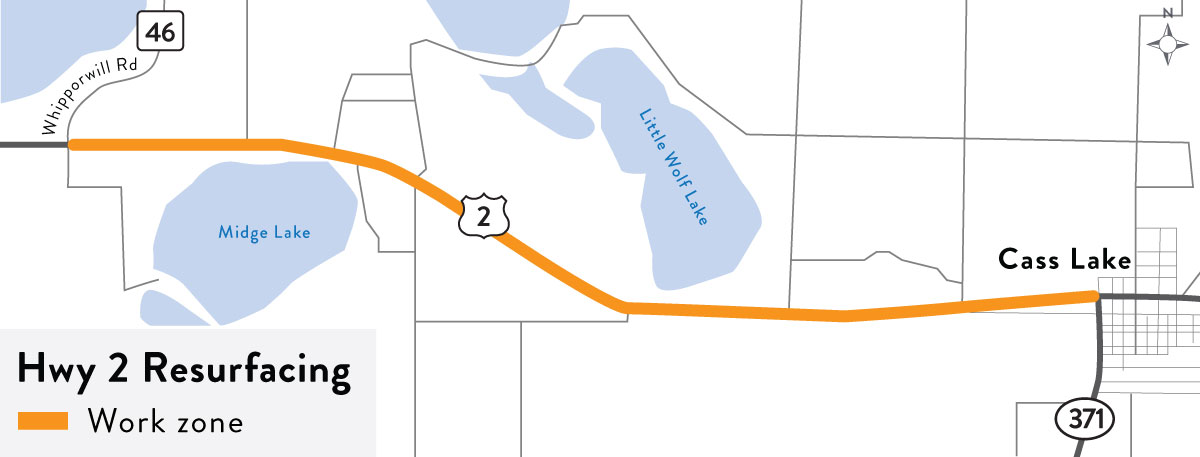 Hwy 2 Cass Lake  map