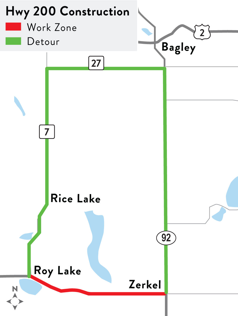 Highway 200 Roy Lake to Zerkel project detour map