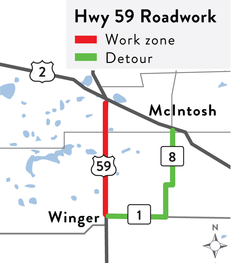 Hwy 59 Winger detour map