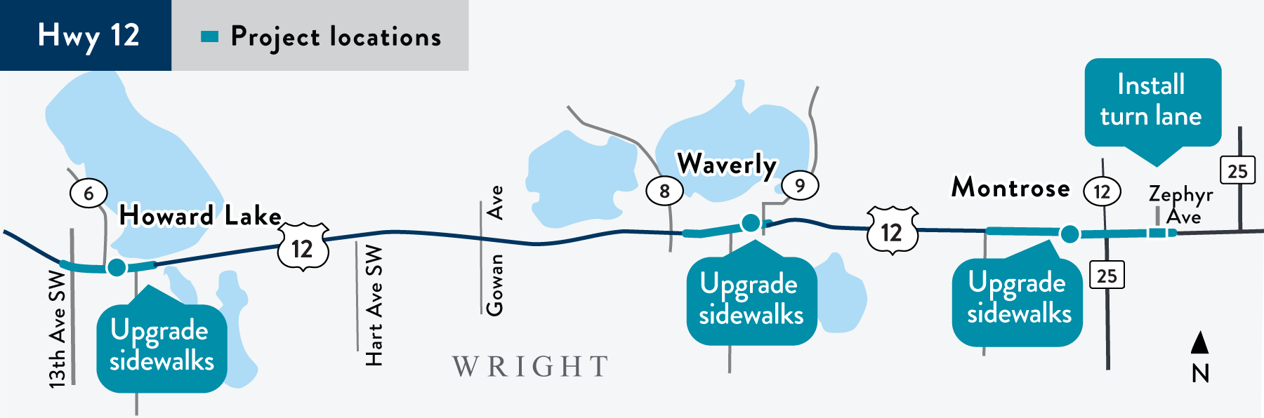Project location map on Hwy 12 between Howard Lake and Montrose, includes Waverly