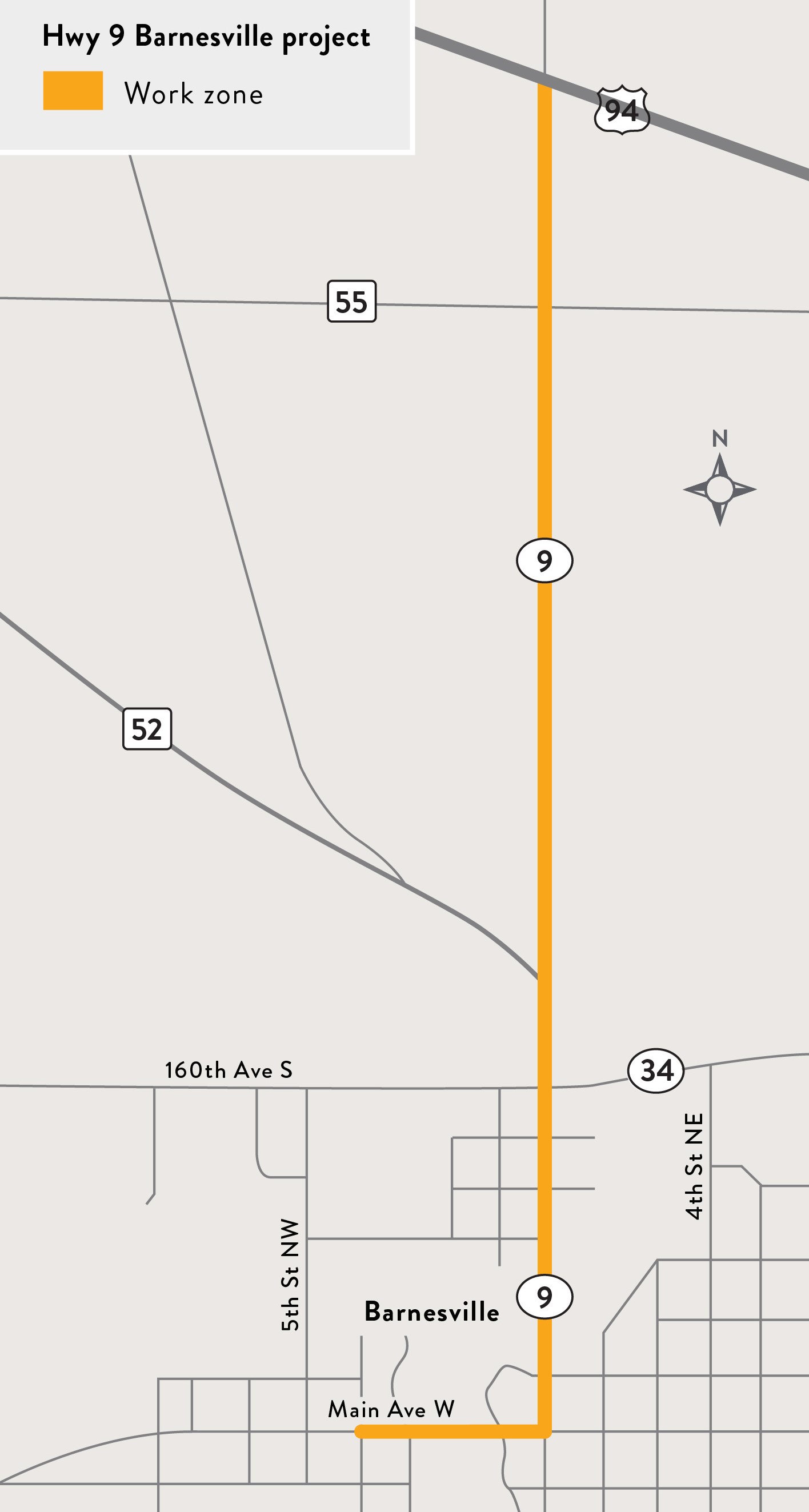 Map of Hwy 9 project in Barnesville. 