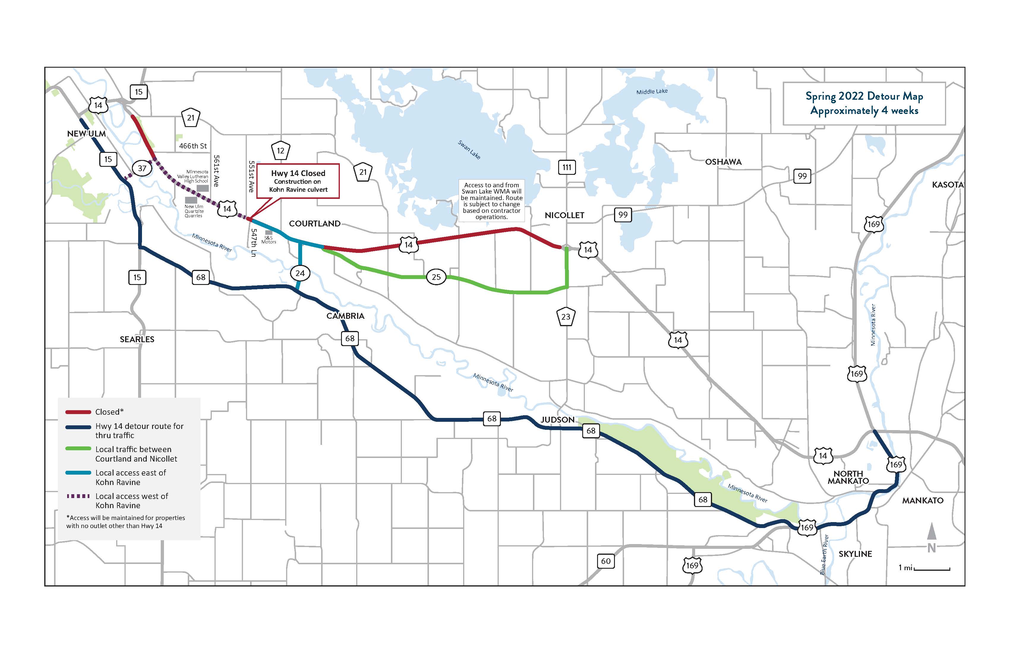Hwy 14 detour and staging areas