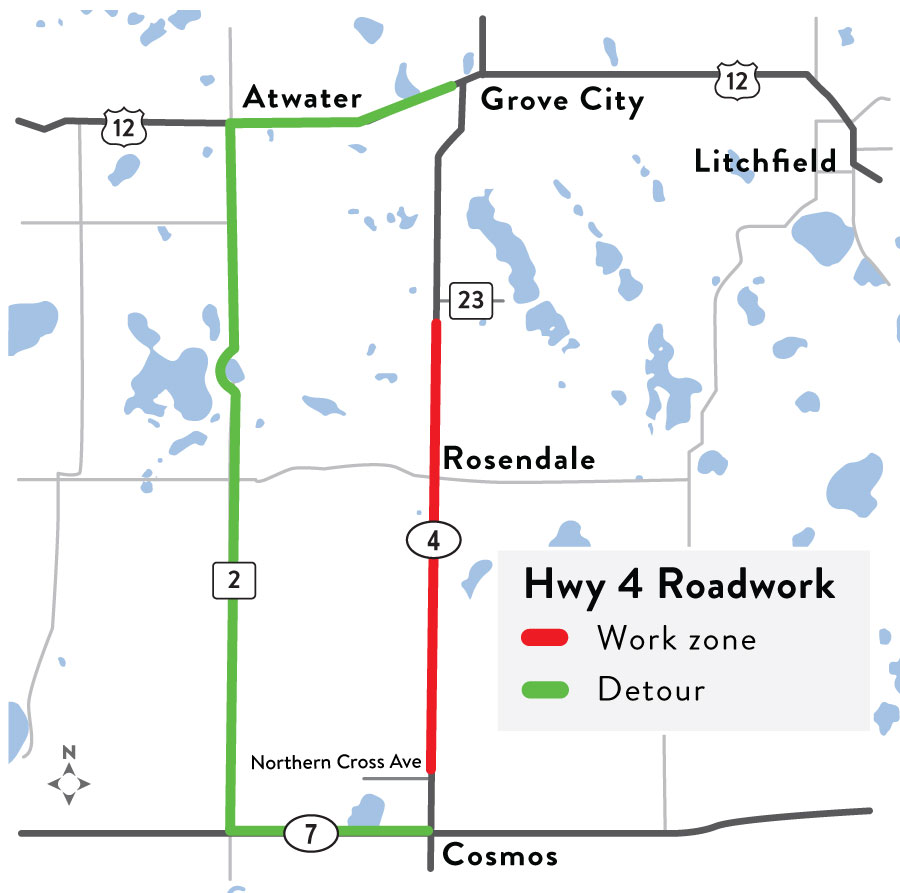 Hwy 4 project map with detour route