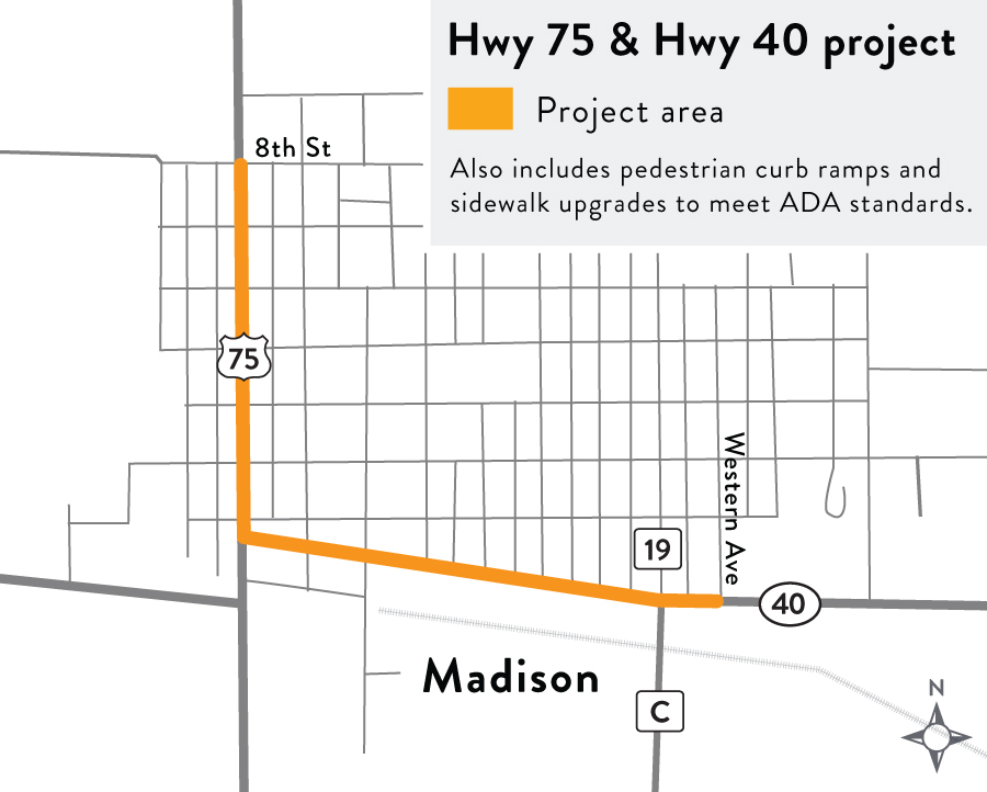 Map showing Hwy 75 project limits