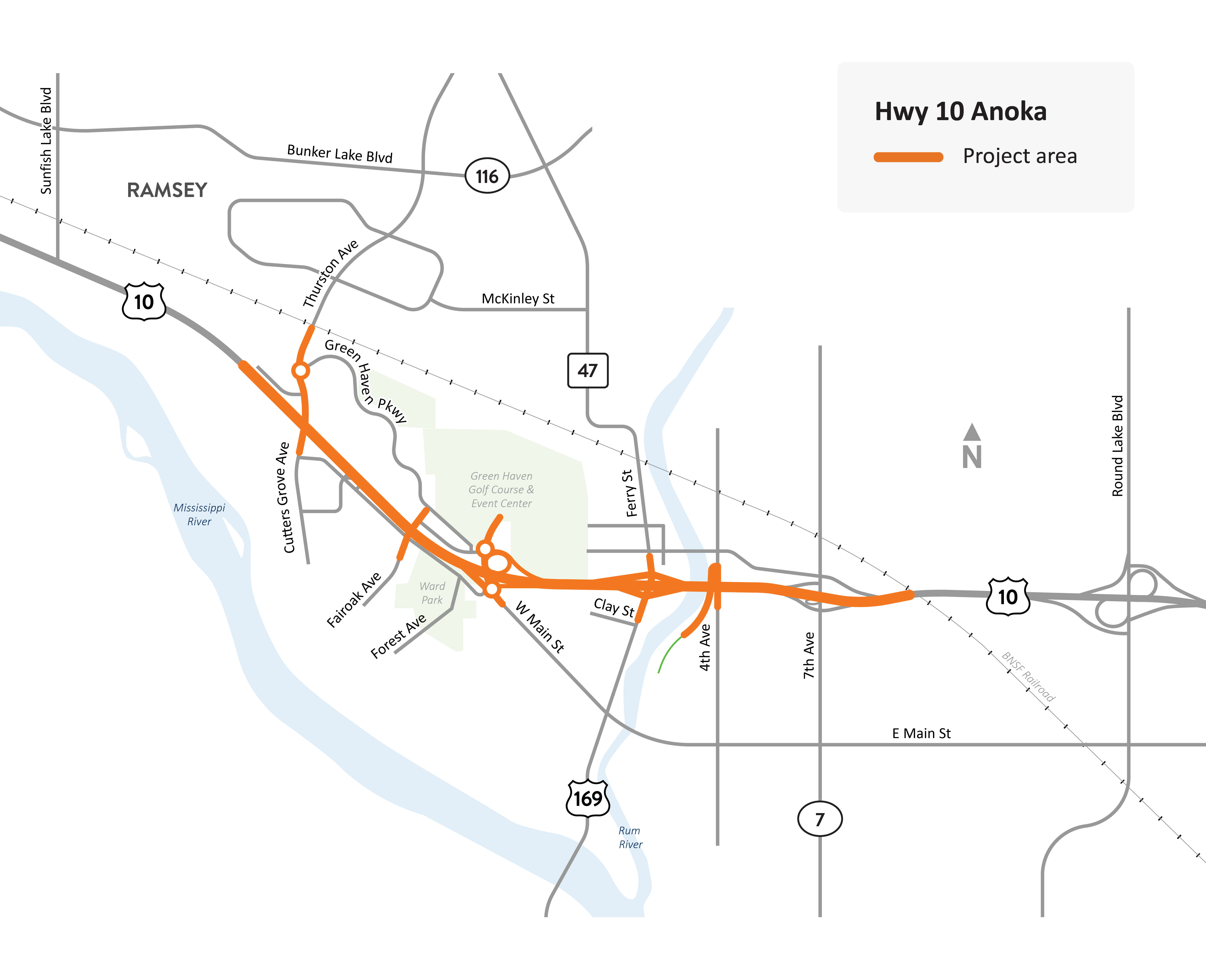 Hwy 10 in Anoka project location map