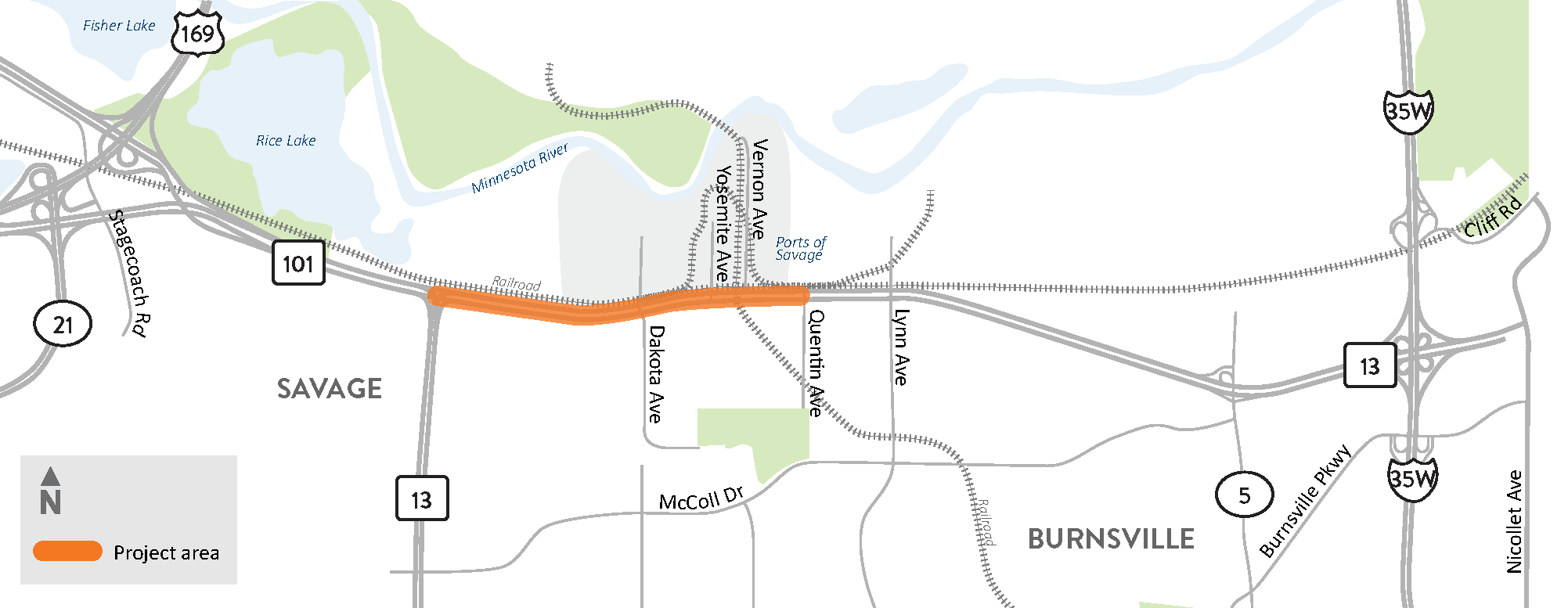 Hwy 13 in Savage and Burnsville project location map