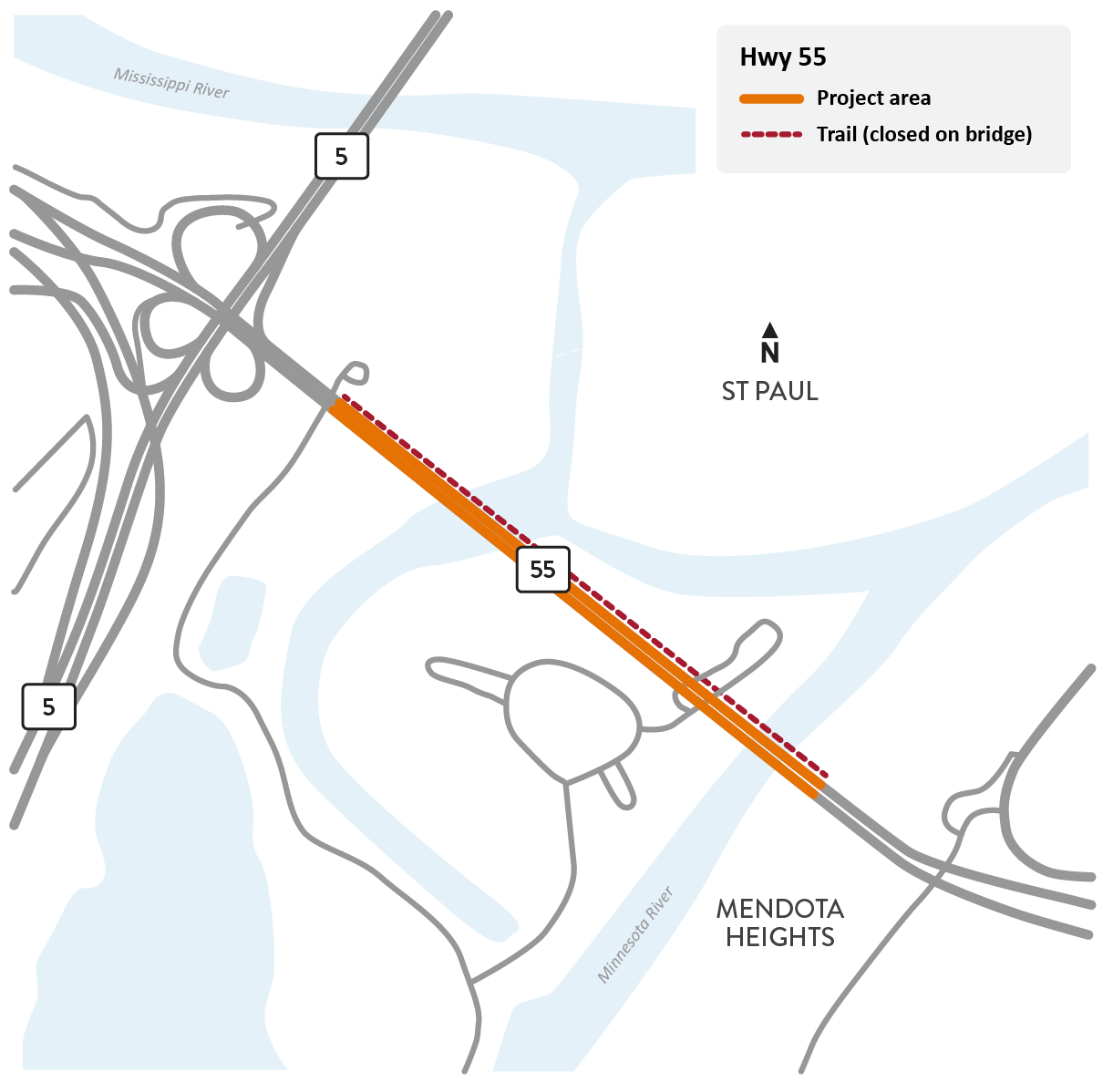 Hwy 55 from Bloomington Road in Minneapolis to Hwy 62 in Mendota Heights location map