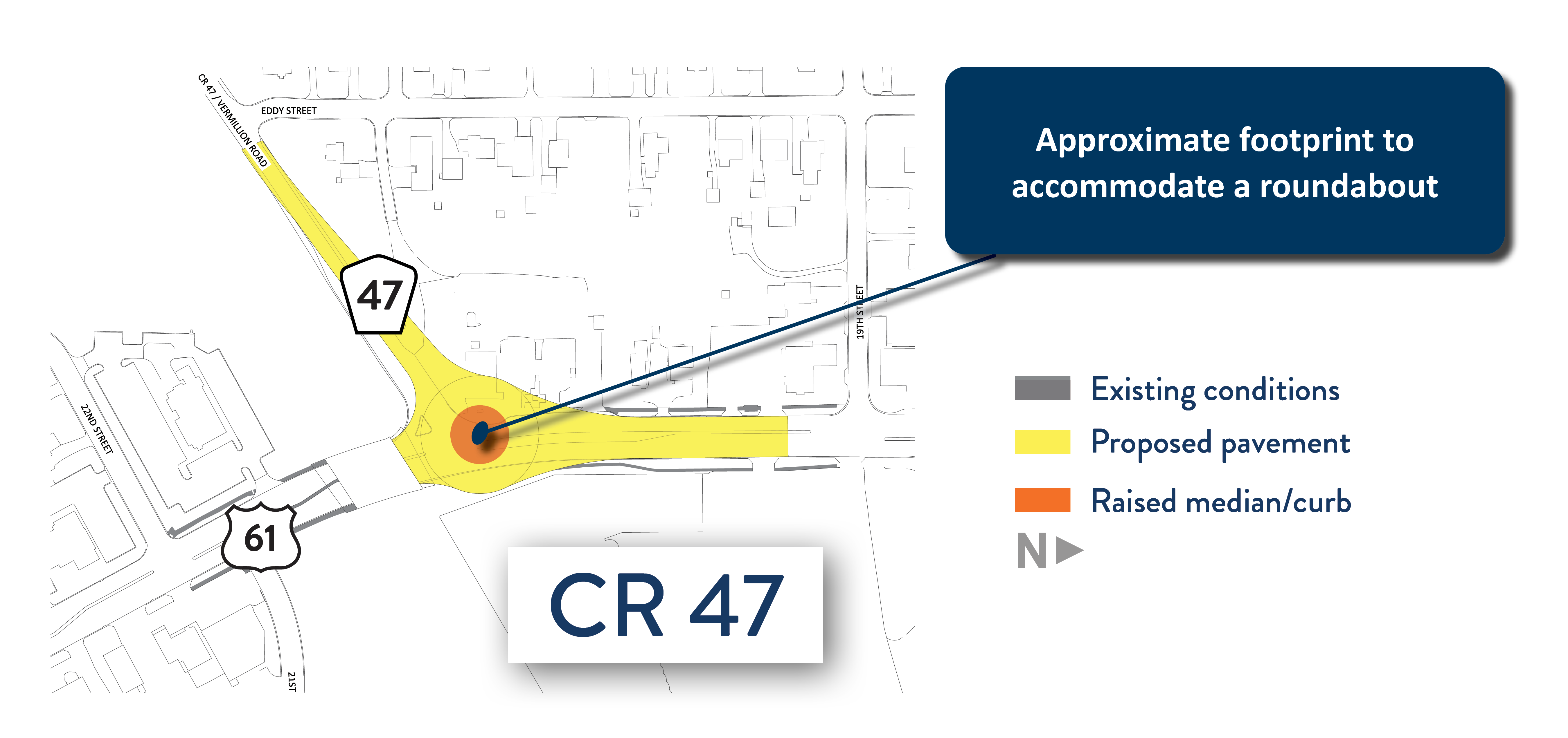Concept drawing of footprint for County Road 47 roundabout
