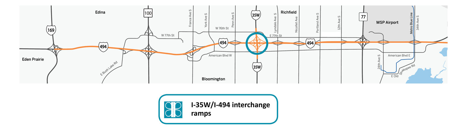 I-35W and I-494 interchange project area.
