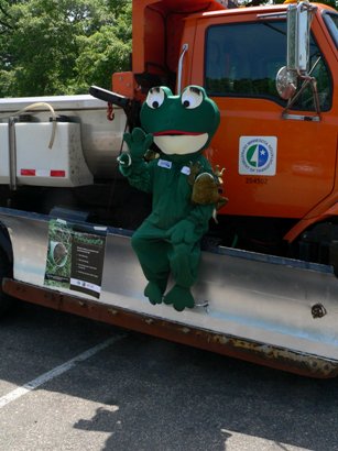 MnDOT truck with a person wearing a frog costume