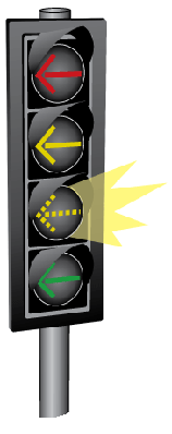Graphic of a traffic signal with a flashing yellow arrow