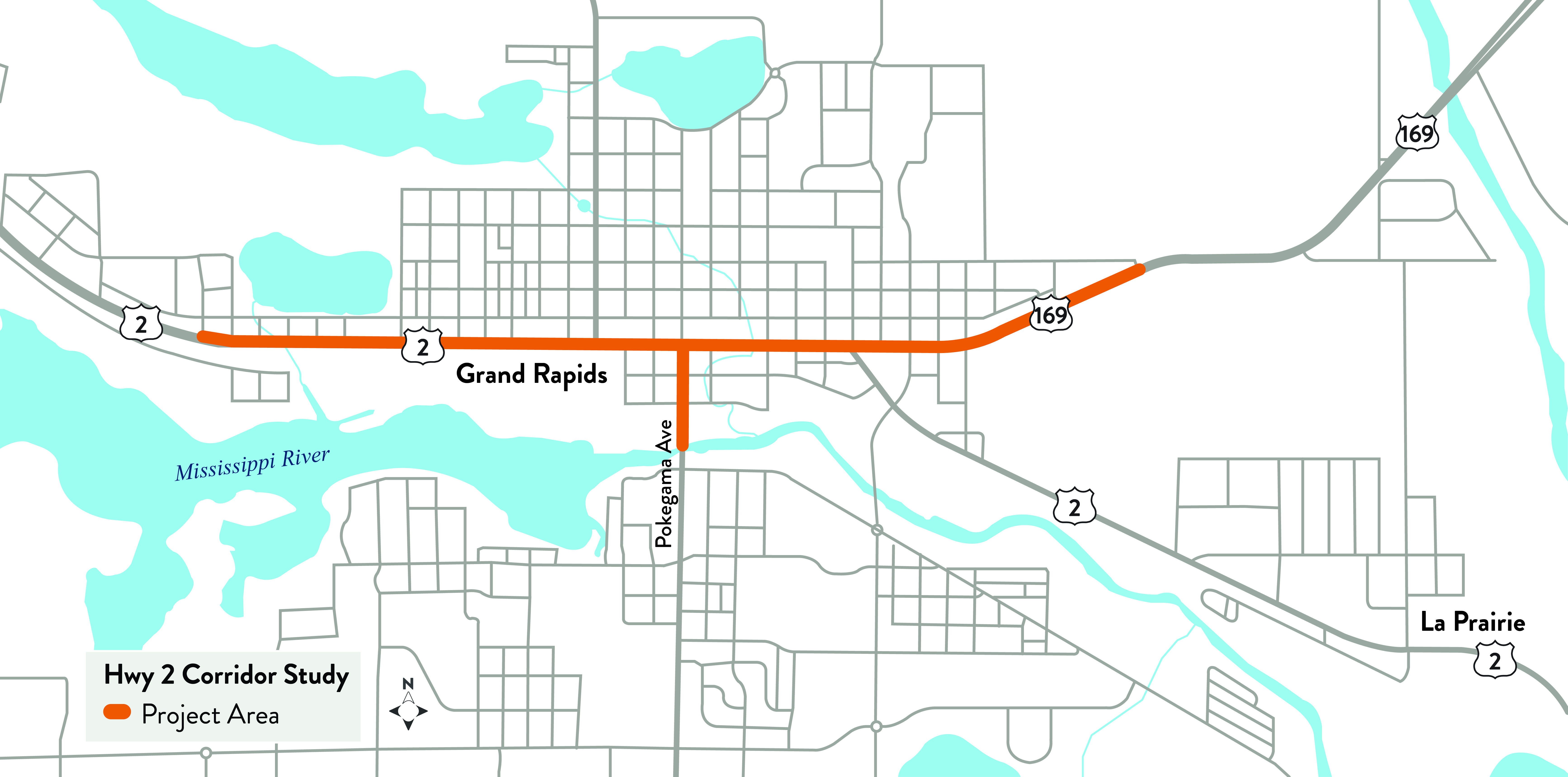 A rendering of the Hwy 2/169 corridor study area.