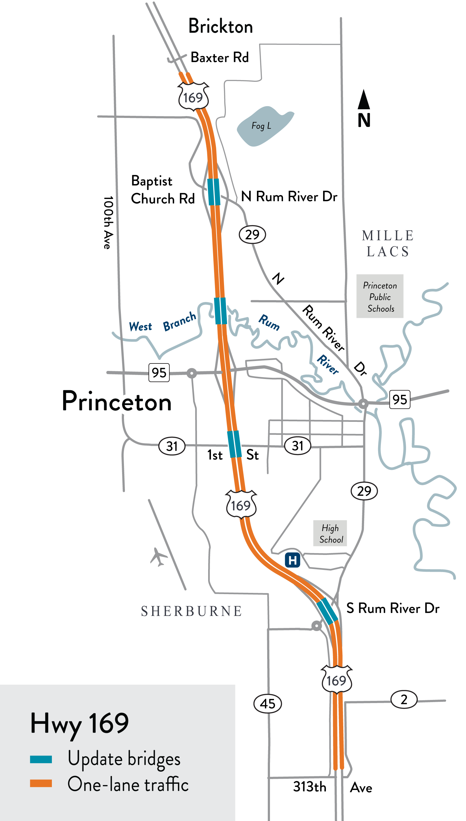 Hwy 169 Princeton bridge locations Work map Hwy 169 Princeton project