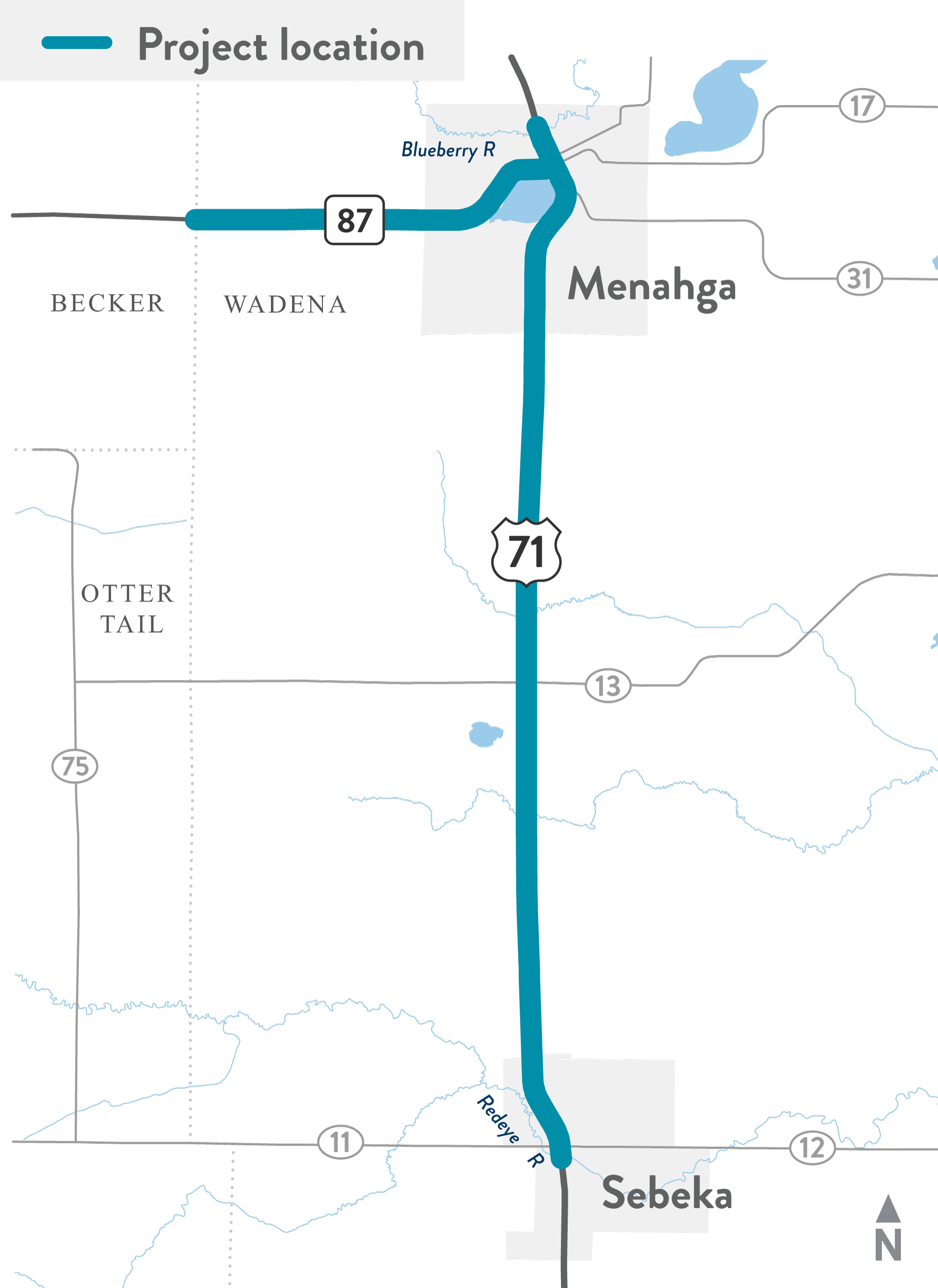 Project location map Hwy 71 and Hwy 87 Menahga to Sebeka project location map