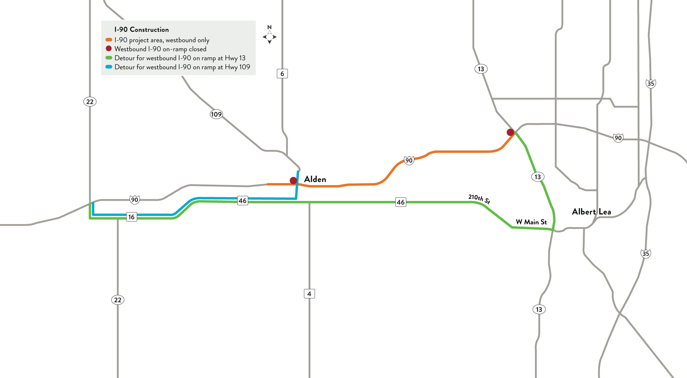 Map of I-90 resurfacing project location