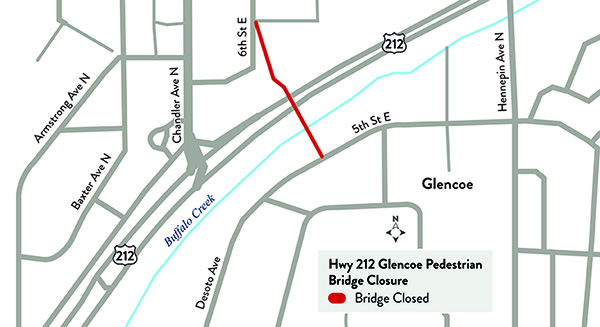 Hwy 212 pedestrian bridge map Map of Hwy 212 pedestrian bridge work zone