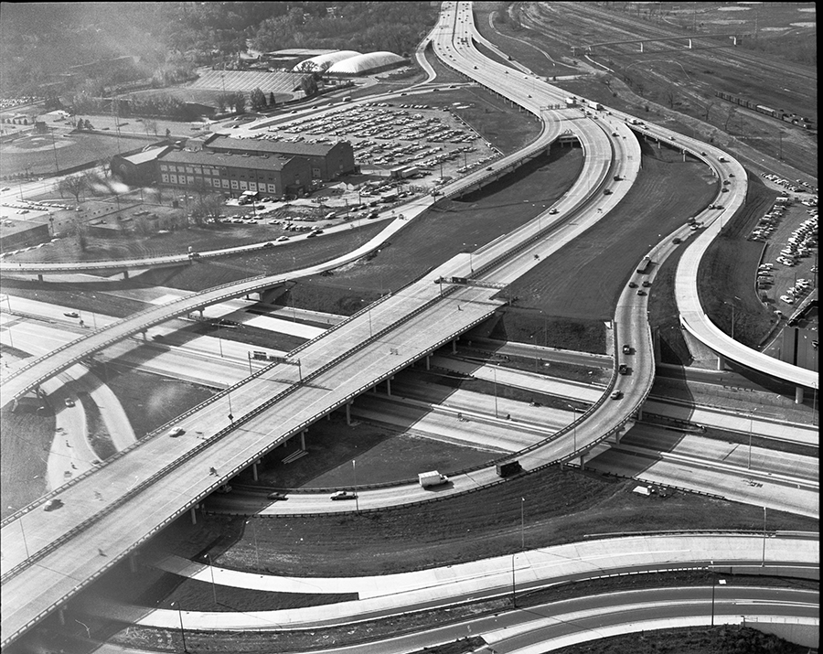 Aerial view of highway 394/94 in Minneapolis