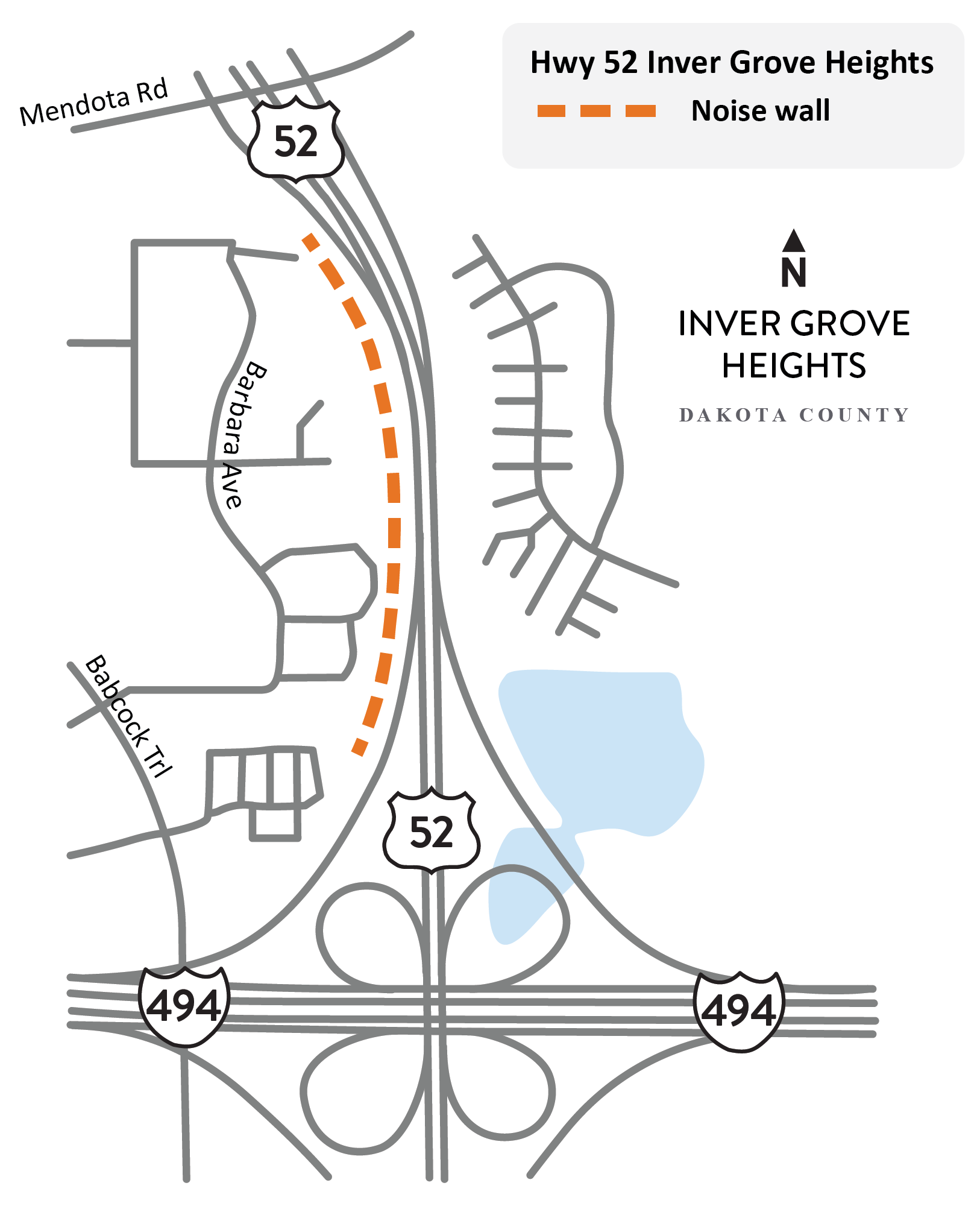 Southbound Highway 52 between south of Southview Boulevard/Mendota Road and 49th Street East in Inver Grove Heights project area map