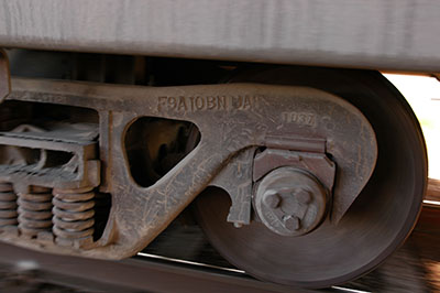 Close-up of rail car wheel