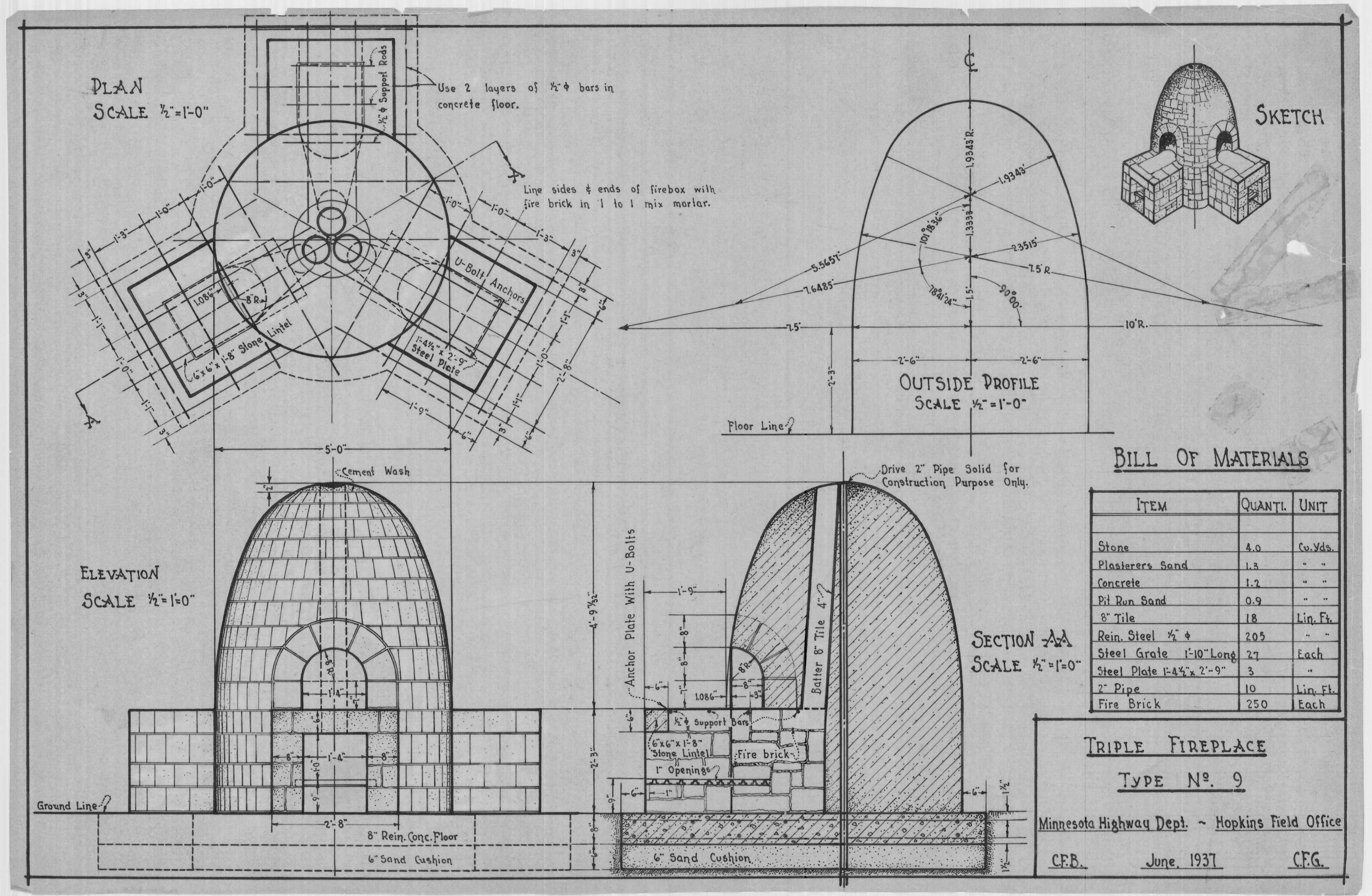 This original plan of a beehive fireplace was drawn in painstaking detail in 1937. This original plan of a beehive fireplace was drawn in painstaking detail in 1937.